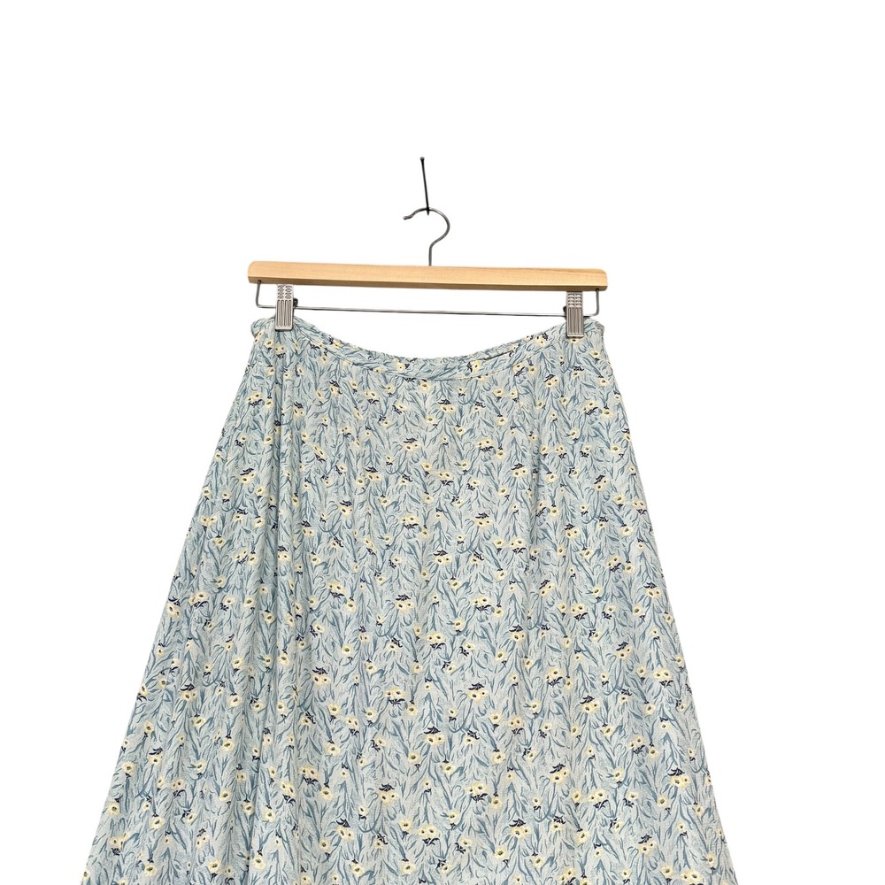 Vintage | Braemar | Floral Maxi Skirt Blue Yellow Rayon Made in Canada Size 10 - Picture 2 of 12